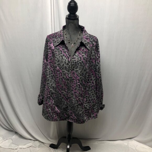 Cato Animal Print Jacket Womens 22-24W Gray Purple Full Zip Collared Long Sleeve - Picture 1 of 8